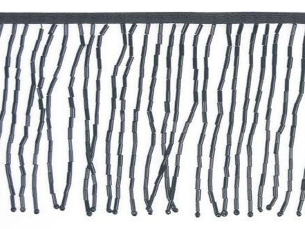 Elasticated Bead Fringe Trim HEMATITE/BLACK