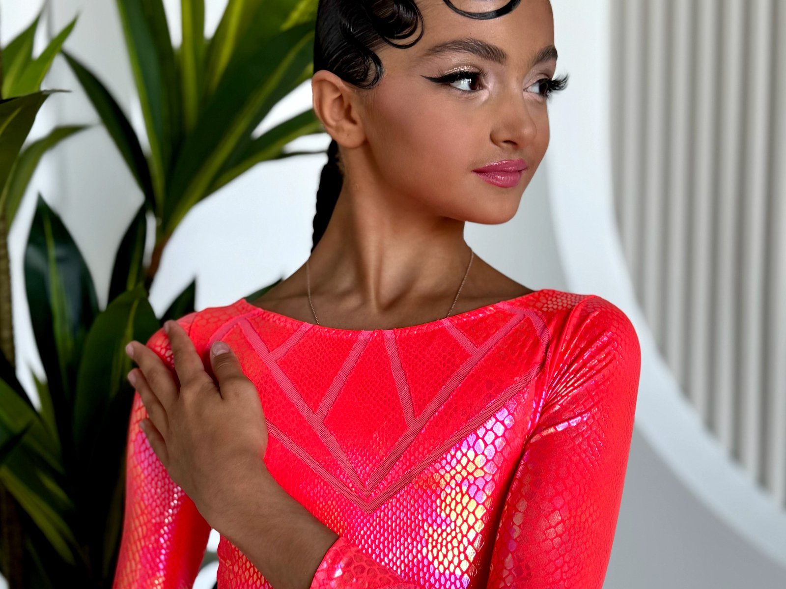 Juvenile Dress In Colour Fluo Red Python Foiled
