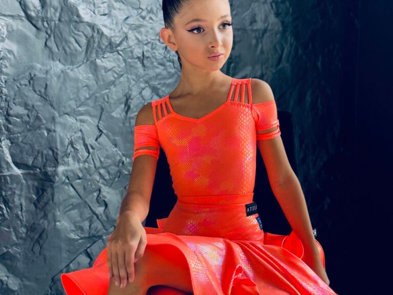 Juvenile Dress In Colour Fluo Orange Python Foiled