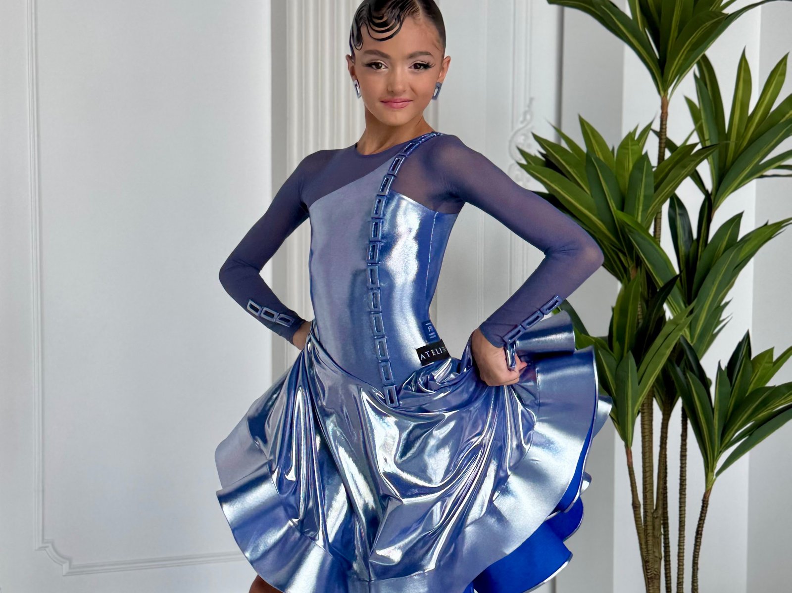 Juvenile Dress In Colour Silver On Ocean Blue Stage Glow